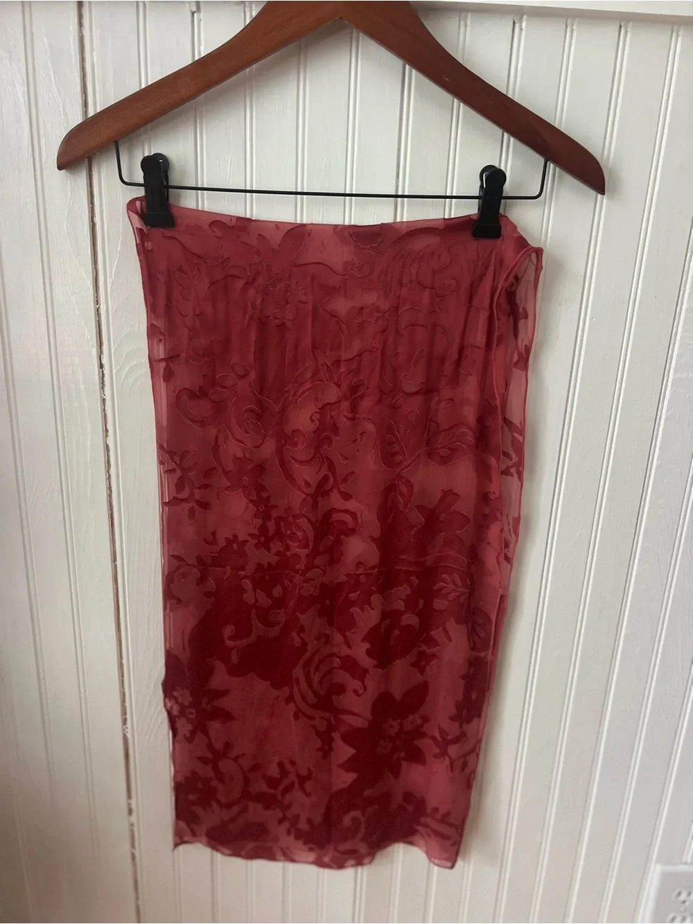 Marc Rozier Paris Burnout Silk Velvet Scarf Burgundy Wine Floral Devore France